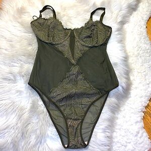 Victoria’s Secret Bodysuit One Piece Lingerie Green‎ Unlined Sheer 36D B25033